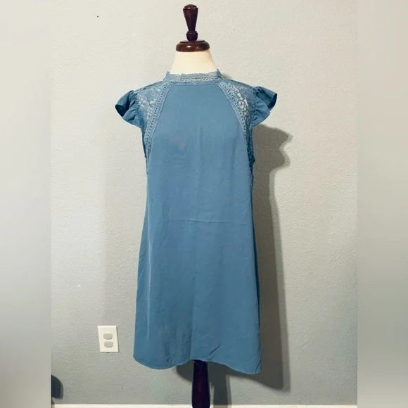 SHEIN Women Blue Relaxed Fit and Flare High Neck Short Sleeves Dress Size M - Picture 2 of 11